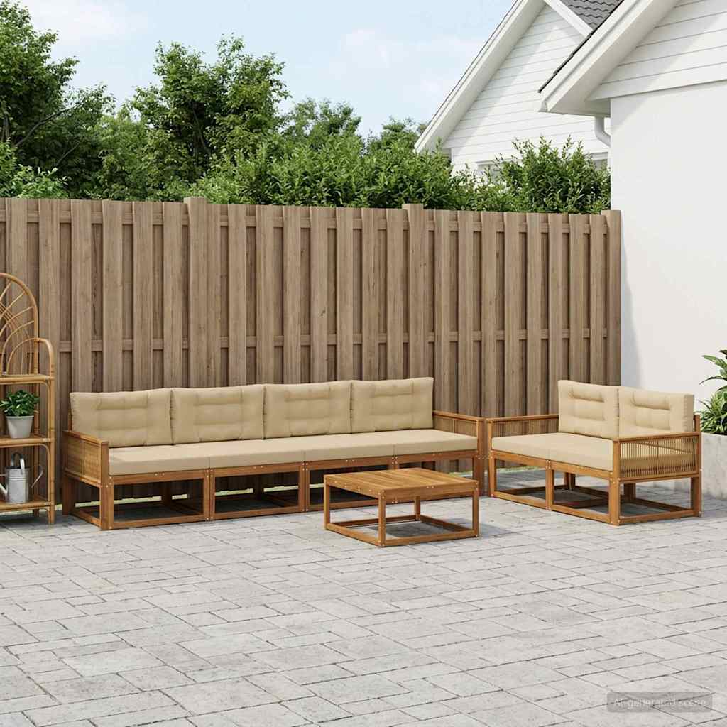 vidaXL Zestaw sof na zewnątrz z poduszką 7 pcs Naturalny i Beżowy