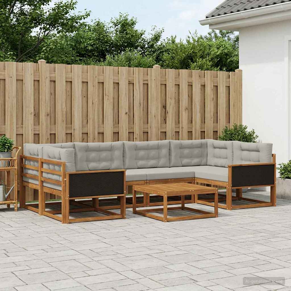 vidaXL Zestaw sof na zewnątrz z poduszką 7 pcs Naturalny i jasnoszary