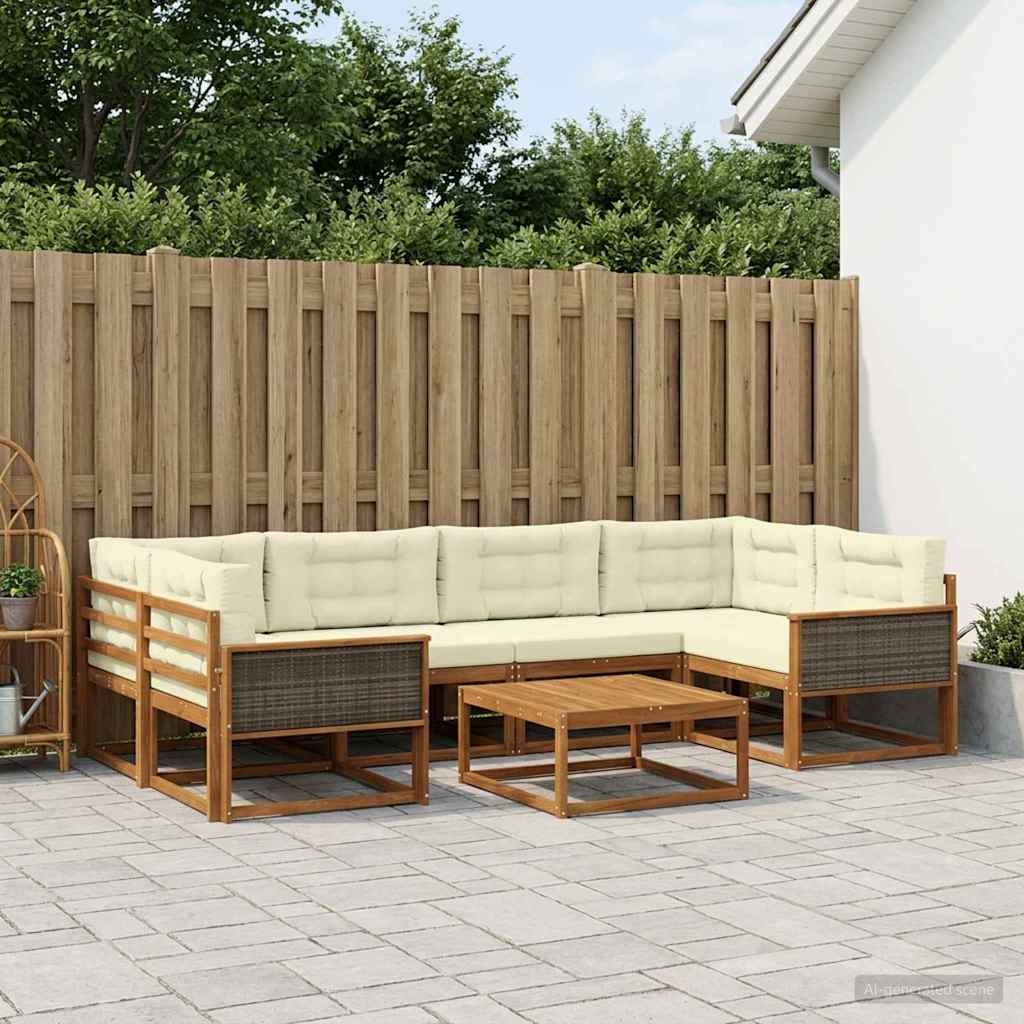 vidaXL Zestaw sof na zewnątrz z poduszką 7 pcs Naturalny i Kremowy