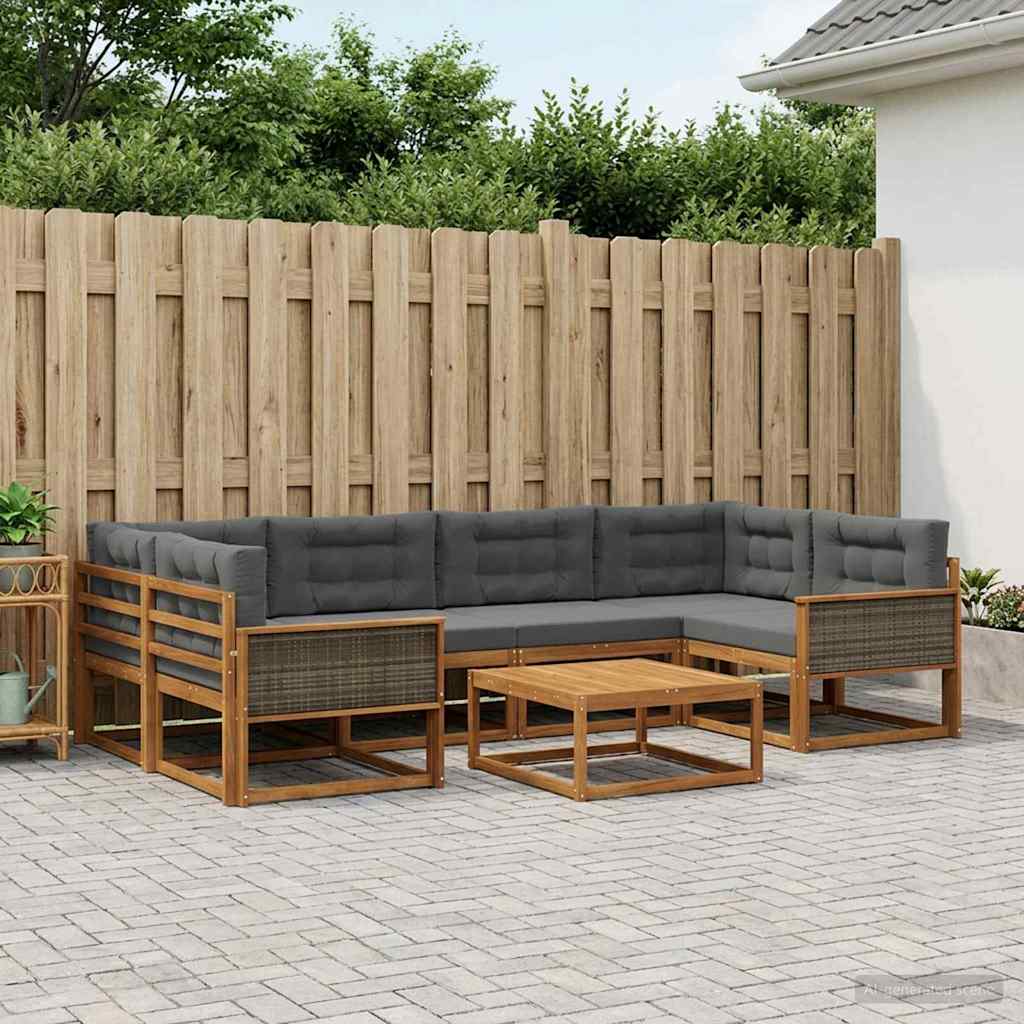 vidaXL Zestaw sof na zewnątrz z poduszką 7 pcs Naturalny i Antracytowy