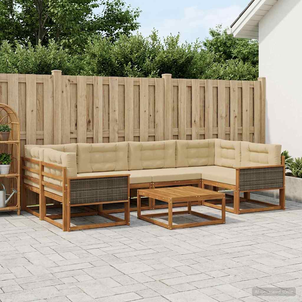 vidaXL Zestaw sof na zewnątrz z poduszką 7 pcs Naturalny i Beżowy