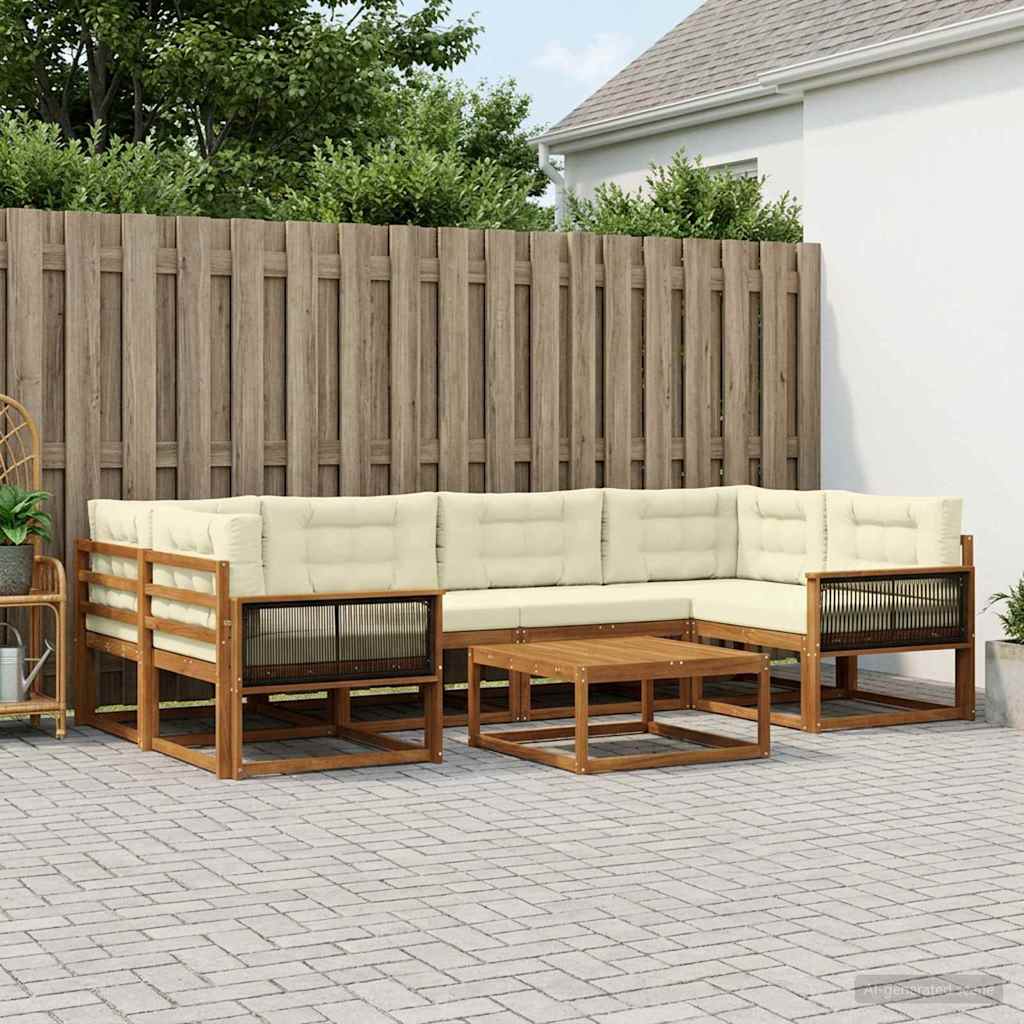 vidaXL Zestaw sof na zewnątrz z poduszką 7 pcs Naturalny i Kremowy