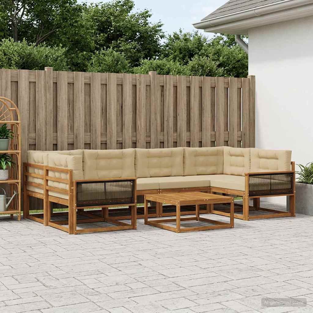 vidaXL Zestaw sof na zewnątrz z poduszką 7 pcs Naturalny i Beżowy