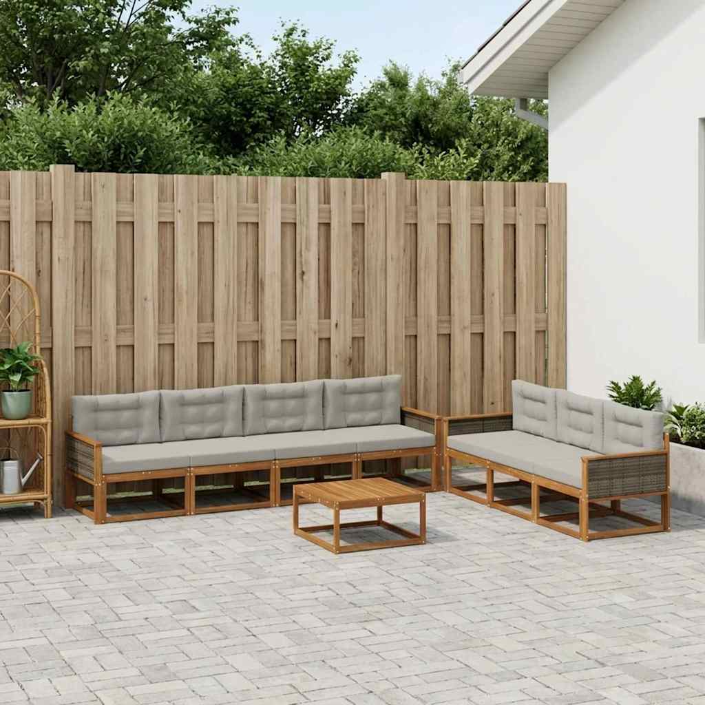 vidaXL Zestaw sof na zewnątrz 8 pcs Naturalny i jasnoszary