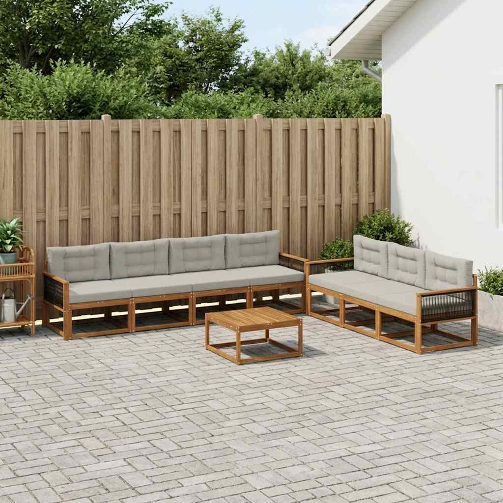 vidaXL Zestaw sof na zewnątrz z poduszką 8 pcs Naturalny i jasnoszary