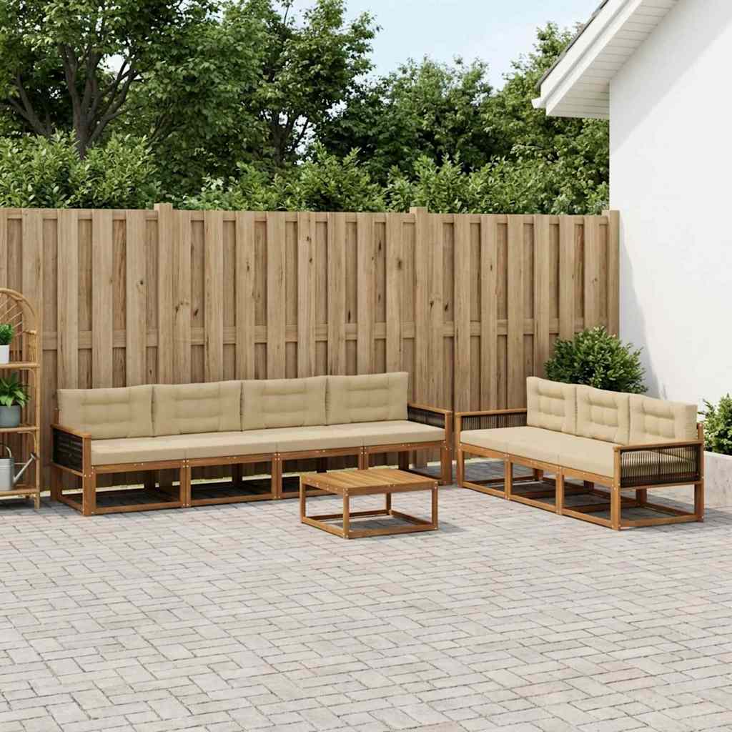 vidaXL Zestaw sof na zewnątrz z poduszką 8 pcs Naturalny i Beżowy