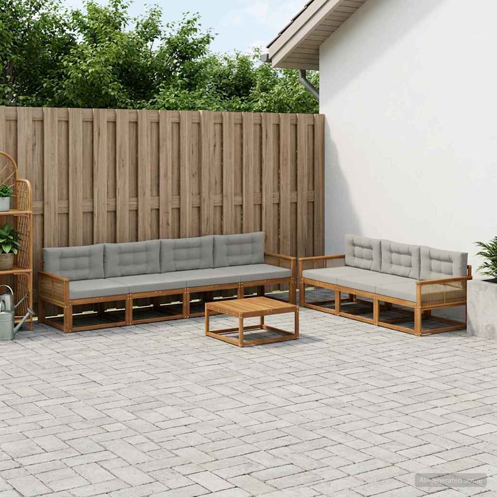 vidaXL Zestaw sof na zewnątrz z poduszką 8 pcs Naturalny i jasnoszary