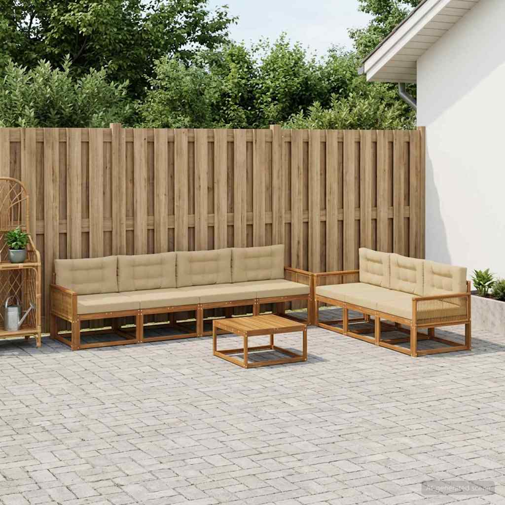 vidaXL Zestaw sof na zewnątrz z poduszką 8 pcs Naturalny i Beżowy