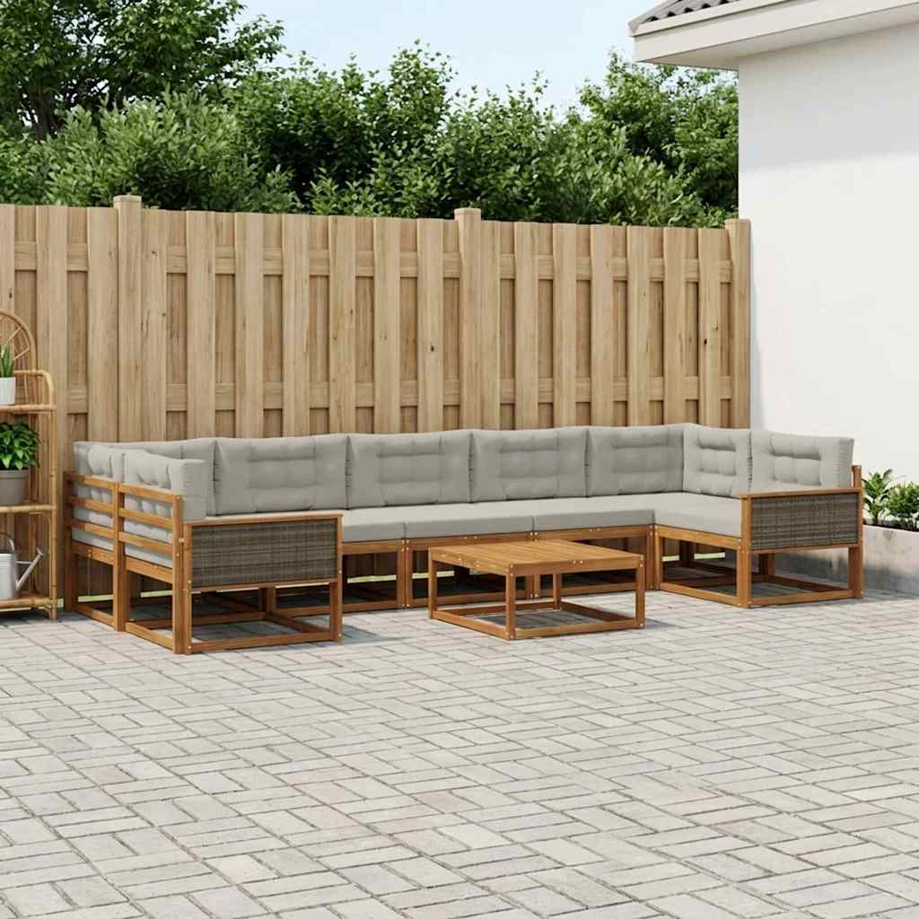 vidaXL Zestaw sof na zewnątrz z poduszką 8 pcs Naturalny i jasnoszary
