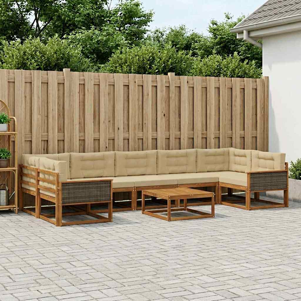 vidaXL Zestaw sof na zewnątrz z poduszką 8 pcs Naturalny i Beżowy
