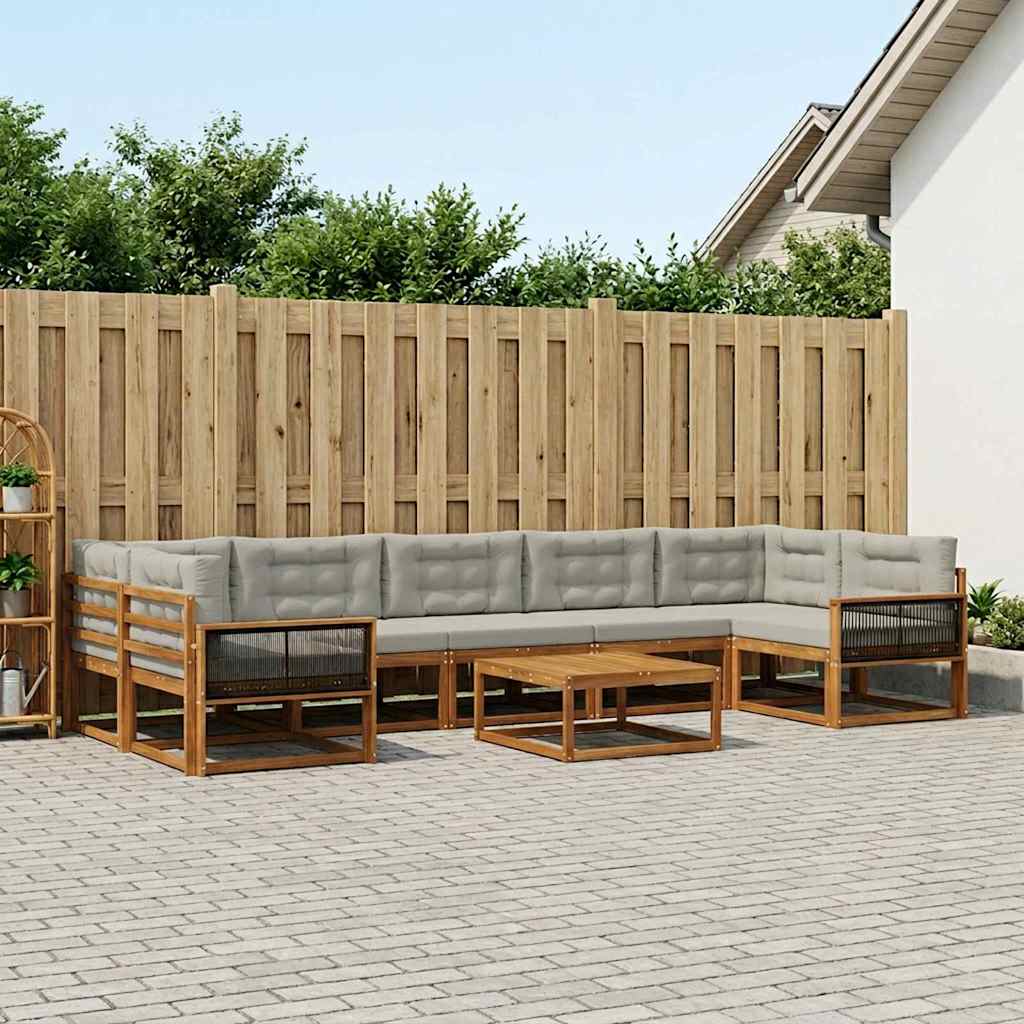 vidaXL Zestaw sof na zewnątrz z poduszką 8 pcs Naturalny i jasnoszary
