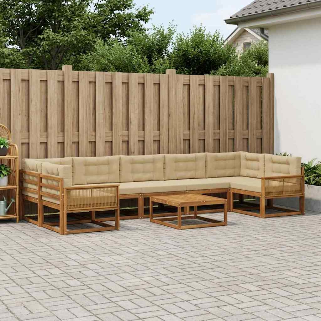 vidaXL Zestaw sof na zewnątrz z poduszką 8 pcs Naturalny i Beżowy