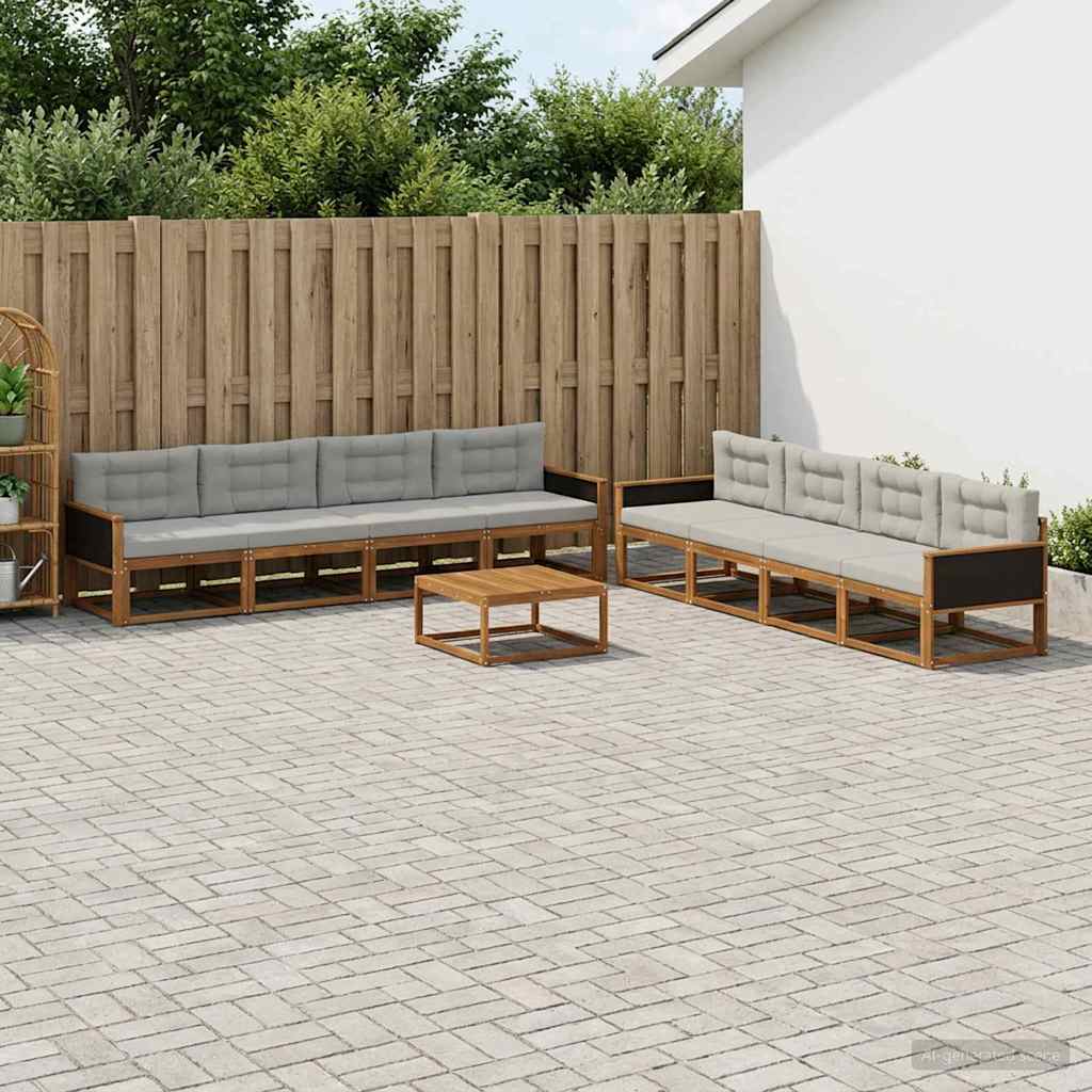 vidaXL Zestaw sof na zewnątrz z poduszką 9 pcs Naturalny i jasnoszary