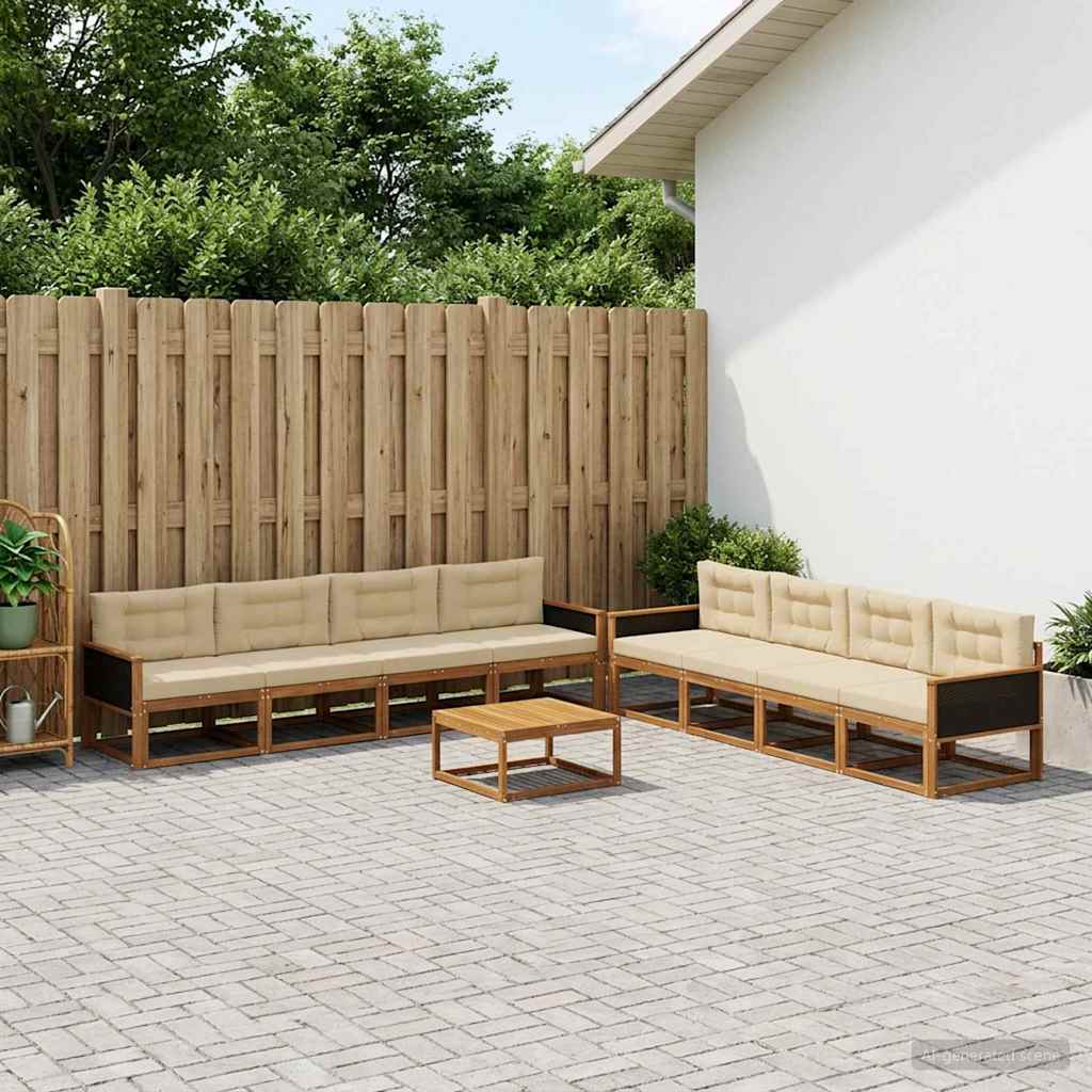 vidaXL Zestaw sof na zewnątrz z poduszką 9 pcs Naturalny i Beżowy