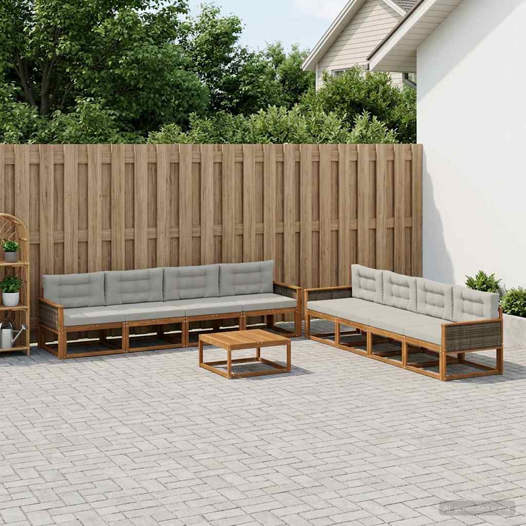 vidaXL Zestaw sof na zewnątrz z poduszką 9 pcs Naturalny i jasnoszary