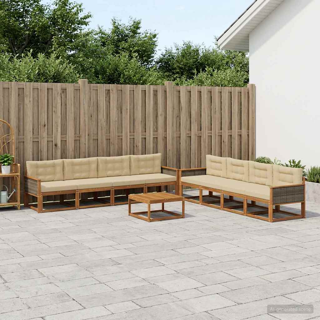 vidaXL Zestaw sof na zewnątrz z poduszką 9 pcs Naturalny i Beżowy