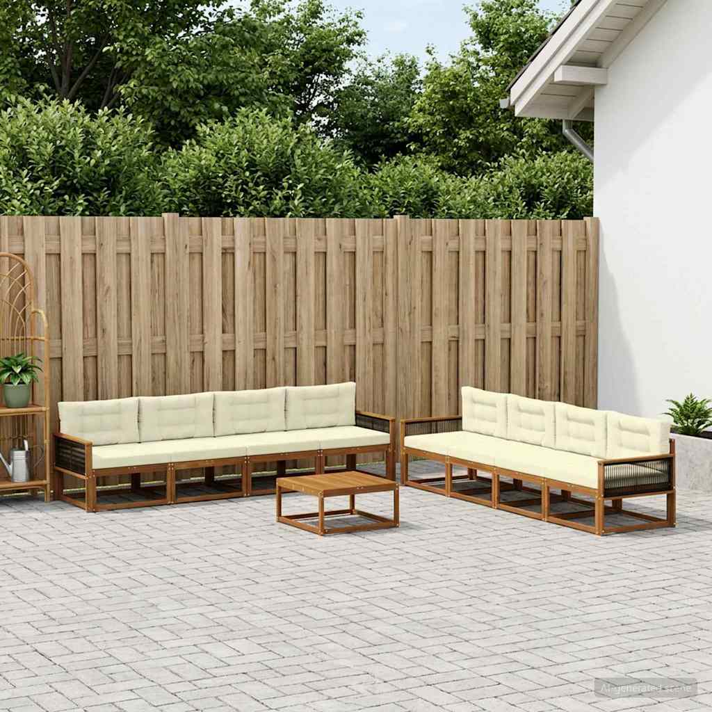 vidaXL Zestaw sof na zewnątrz z poduszką 9 pcs Naturalny i Kremowy
