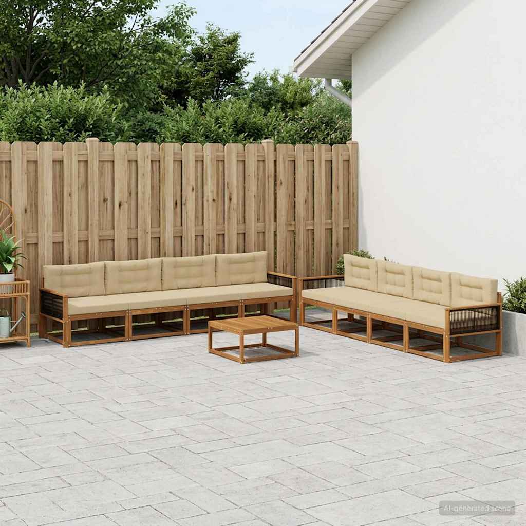 vidaXL Zestaw sof na zewnątrz z poduszką 9 pcs Naturalny i Beżowy