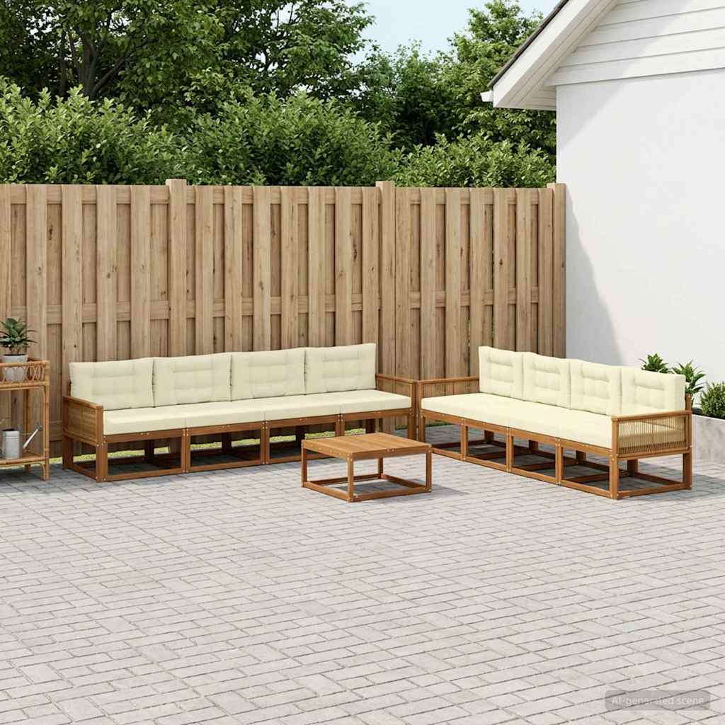 vidaXL Zestaw sof na zewnątrz z poduszką 9 pcs Naturalny i Kremowy