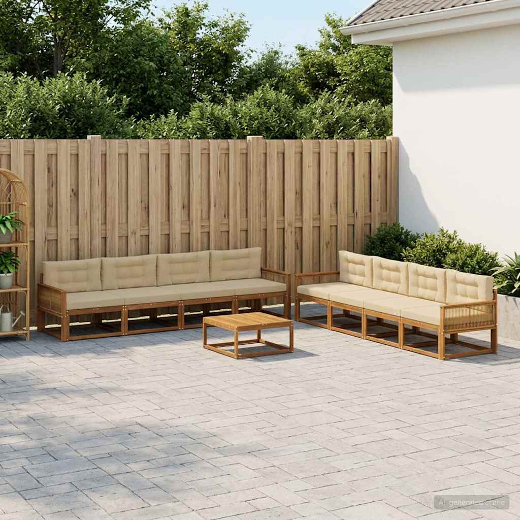 vidaXL Zestaw sof na zewnątrz z poduszką 9 pcs Naturalny i Beżowy