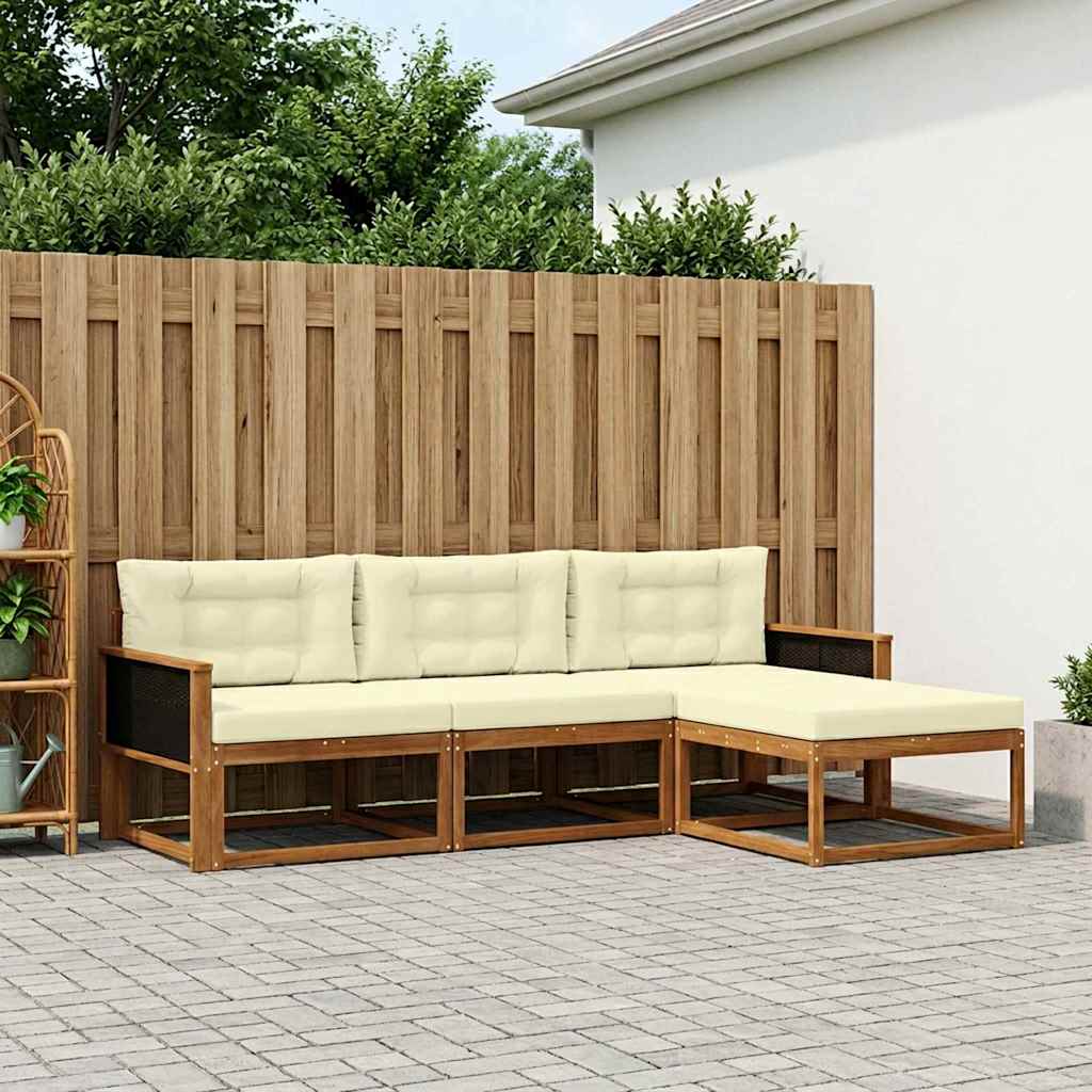 vidaXL Zestaw sof na zewnątrz z poduszką 4 pcs Naturalny i Kremowy