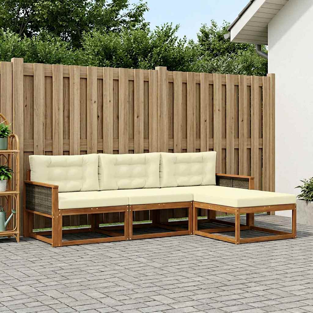vidaXL Zestaw sof na zewnątrz z poduszką 4 pcs Naturalny i Kremowy