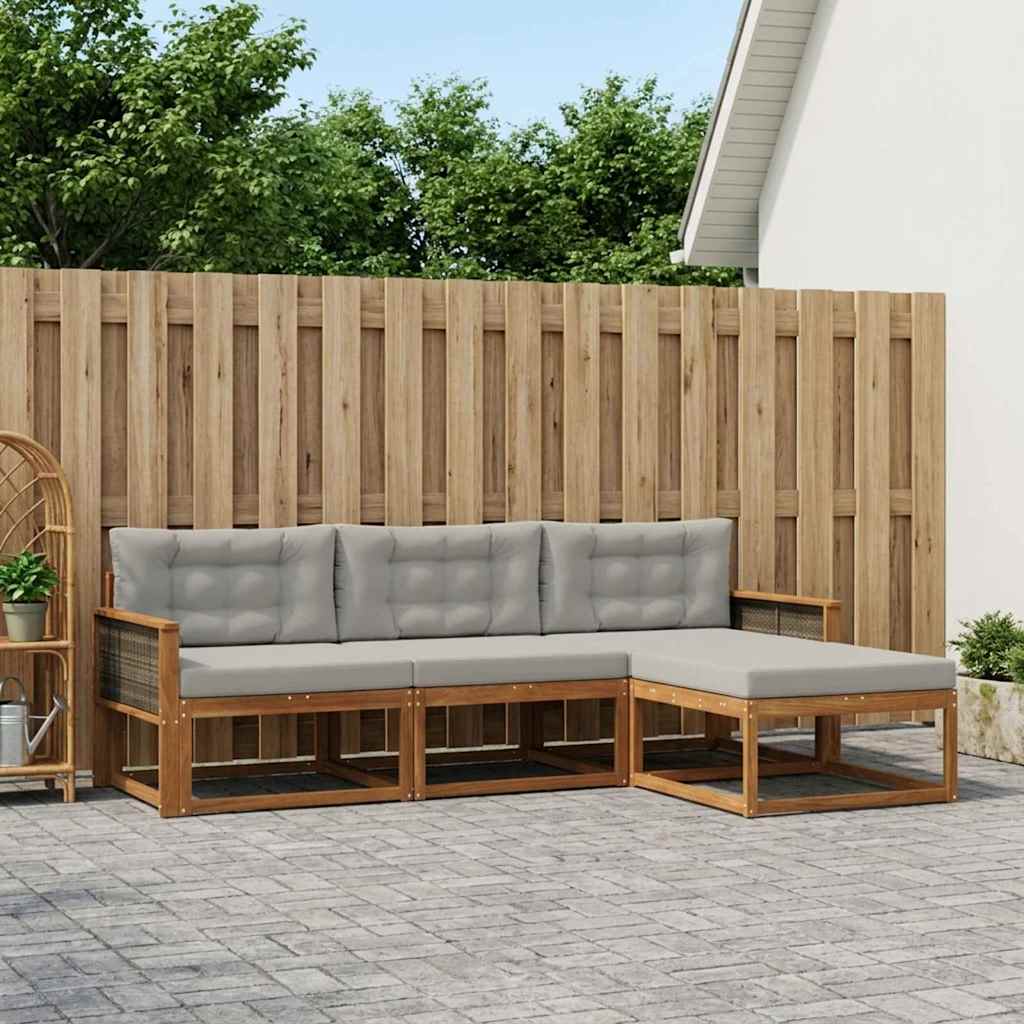 vidaXL Zestaw sof na zewnątrz z poduszką 4 pcs Naturalny i jasnoszary