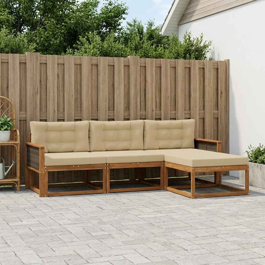 vidaXL Zestaw sof na zewnątrz z poduszką 4 pcs Naturalny i Beżowy