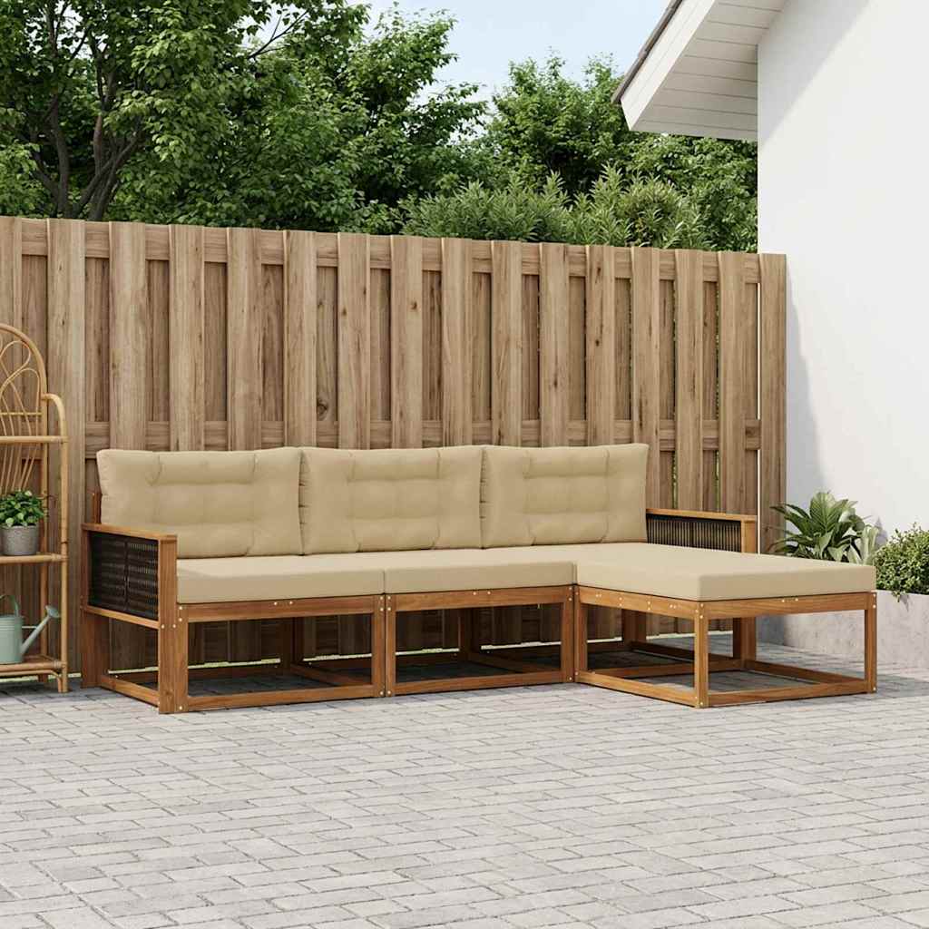 vidaXL Zestaw sof na zewnątrz z poduszką 4 pcs Naturalny i Beżowy