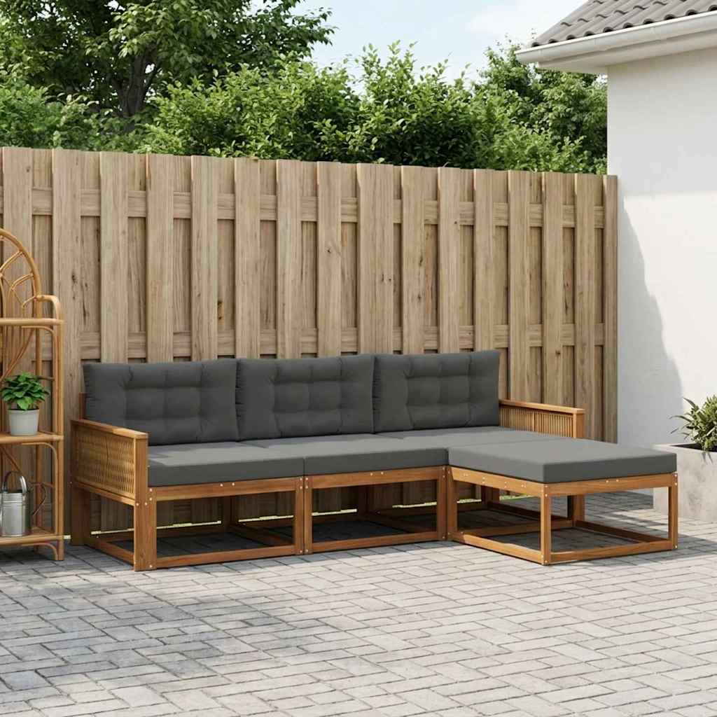 vidaXL Zestaw sof na zewnątrz z poduszką 4 pcs Naturalny i Antracytowy