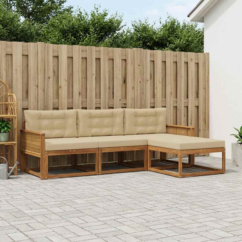vidaXL Zestaw sof na zewnątrz z poduszką 4 pcs Naturalny i Beżowy