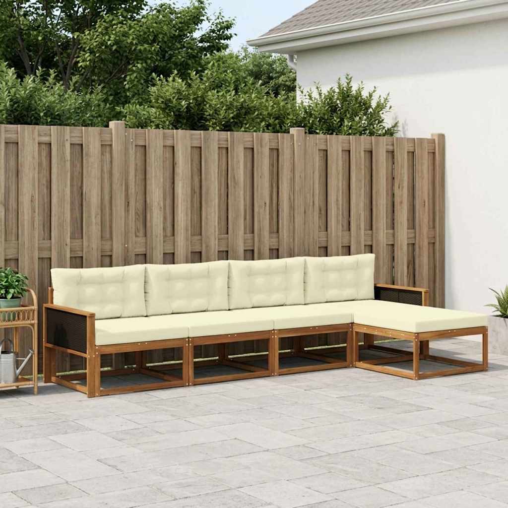 vidaXL Zestaw sof na zewnątrz z poduszką 5 pcs Naturalny i Kremowy