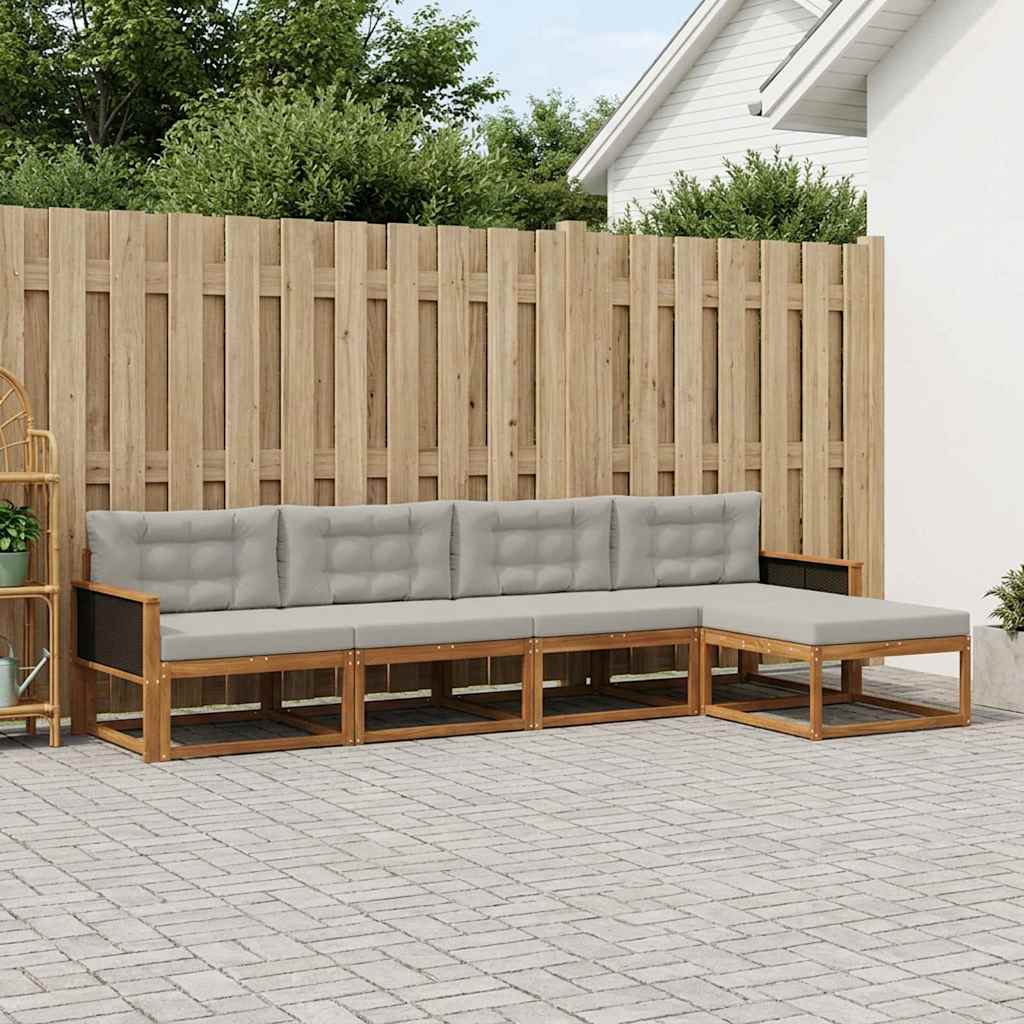 vidaXL Zestaw sof na zewnątrz z poduszką 5 pcs Naturalny i jasnoszary