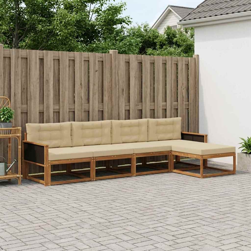 vidaXL Zestaw sof na zewnątrz z poduszką 5 pcs Naturalny i Beżowy