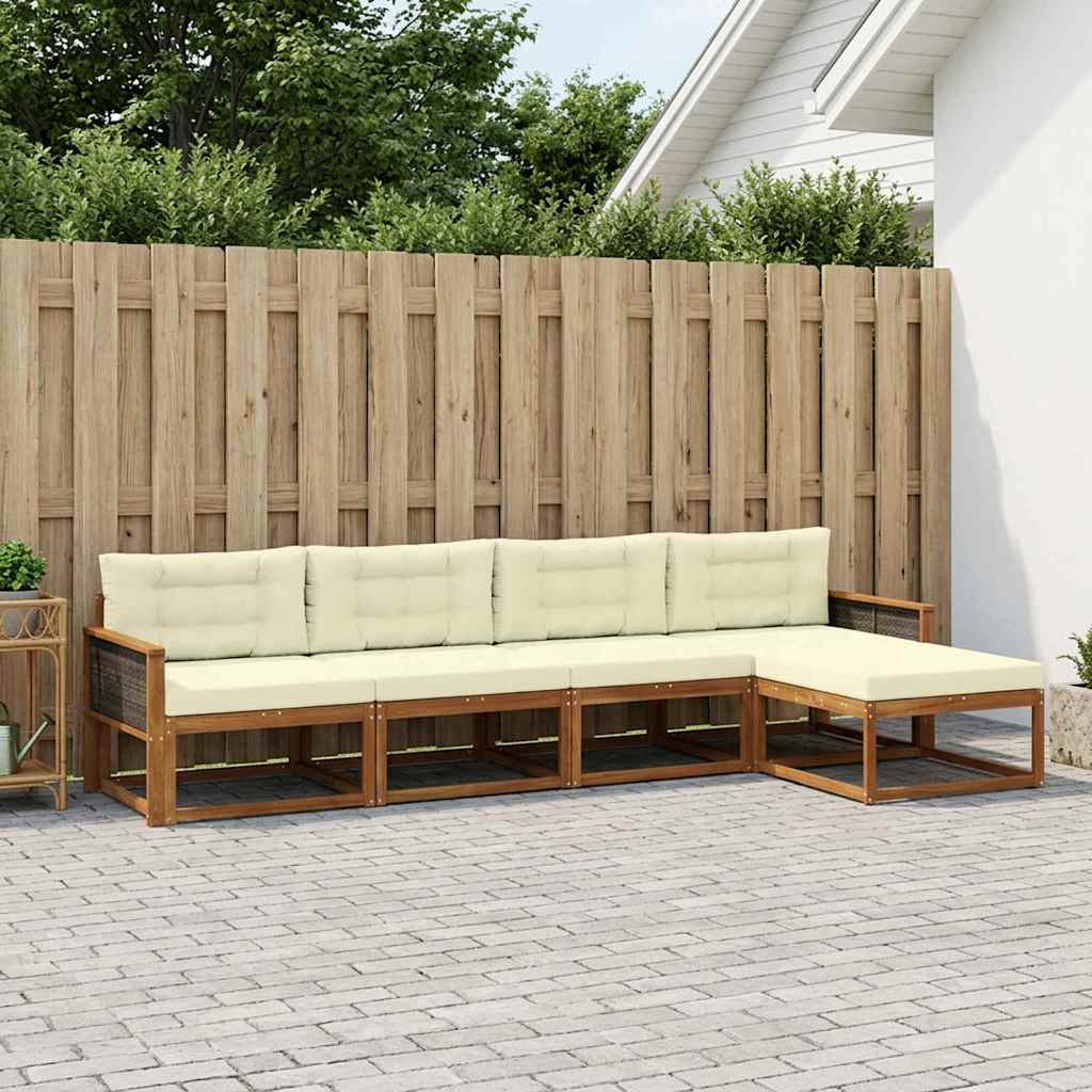 vidaXL Zestaw sof na zewnątrz z poduszką 5 pcs Naturalny i Kremowy