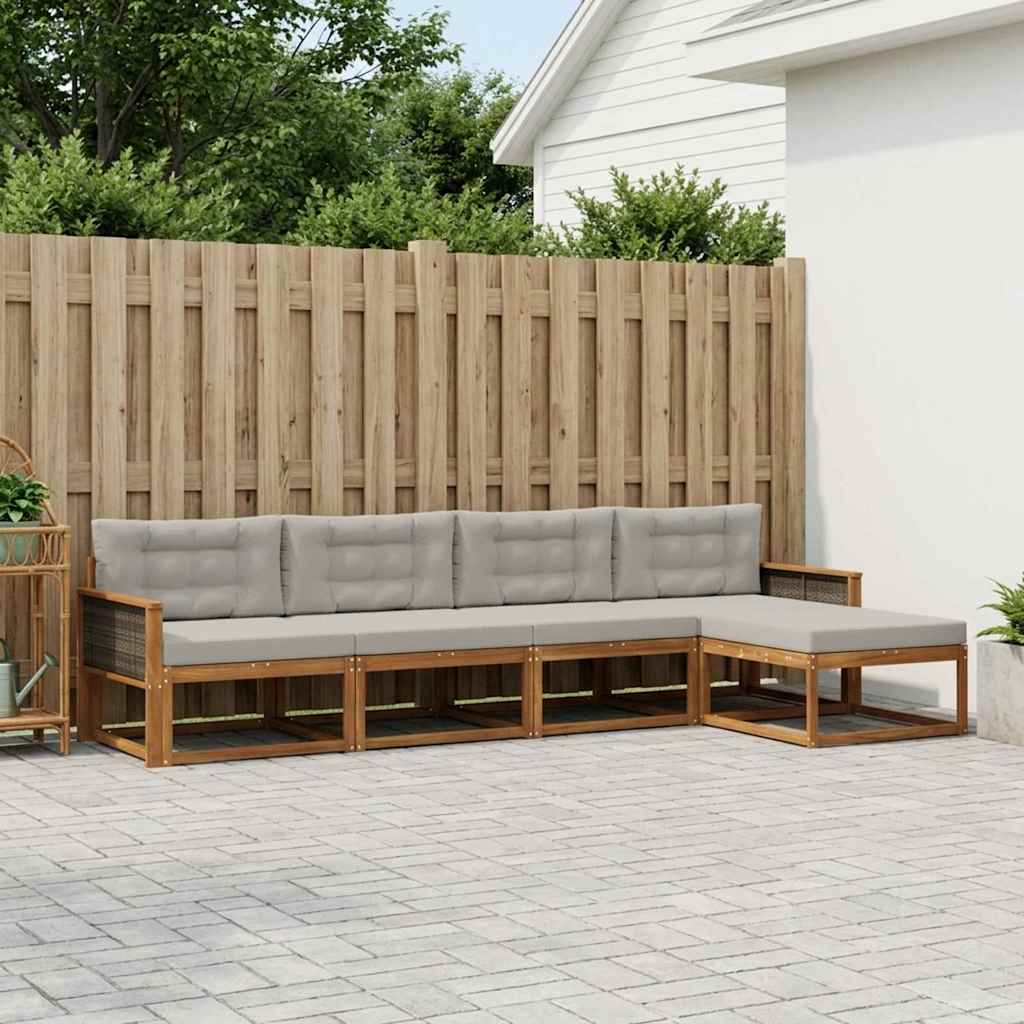 vidaXL Zestaw sof na zewnątrz z poduszką 5 pcs Naturalny i jasnoszary