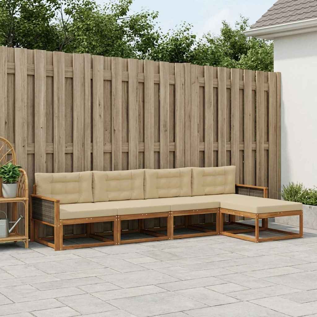 vidaXL Zestaw sof na zewnątrz z poduszką 5 pcs Naturalny i Beżowy