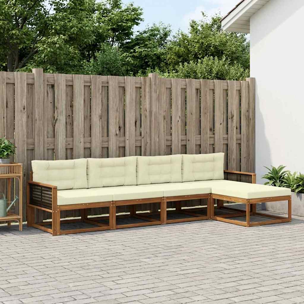 vidaXL Zestaw sof na zewnątrz z poduszką 5 pcs Naturalny i Kremowy