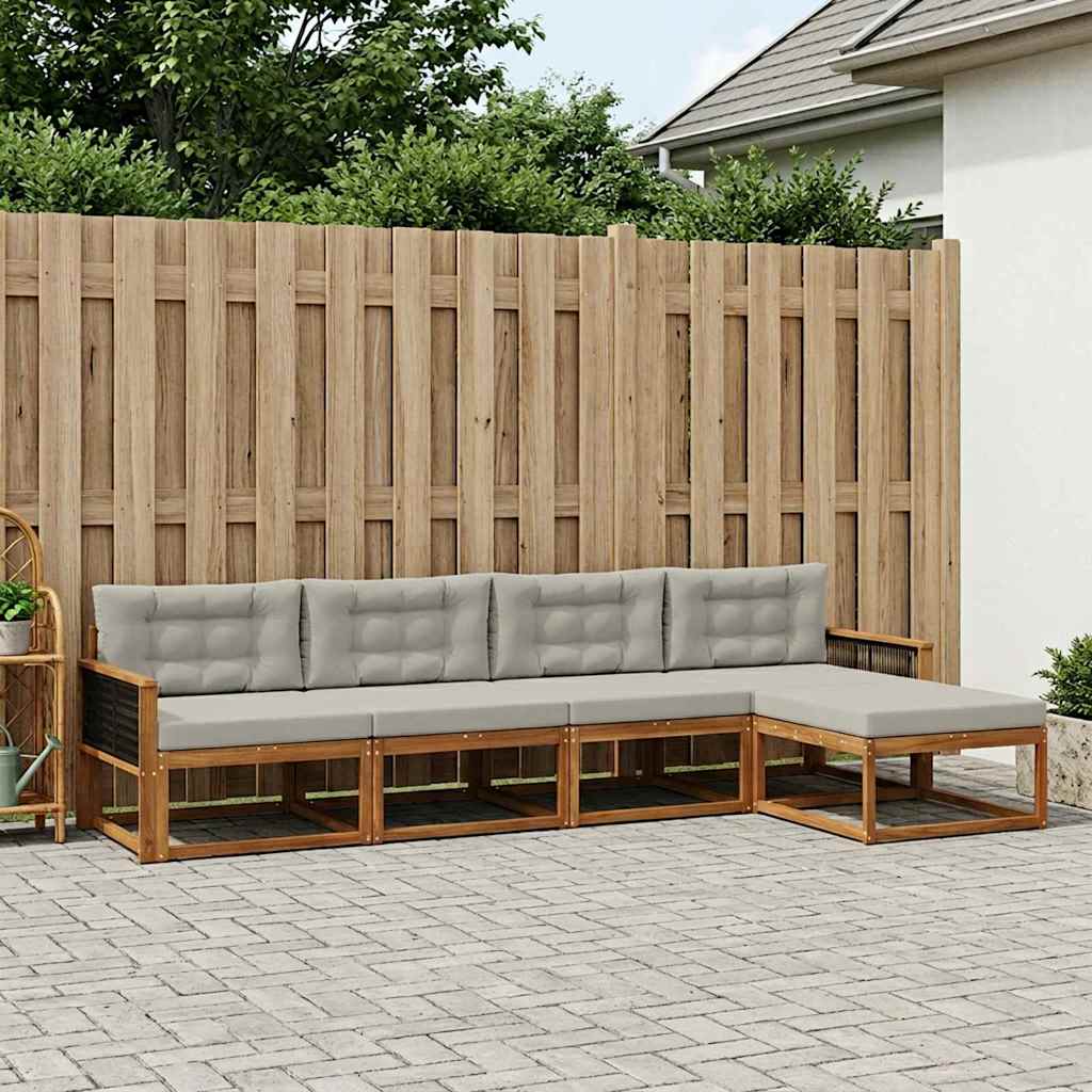 vidaXL Zestaw sof na zewnątrz z poduszką 5 pcs Naturalny i jasnoszary