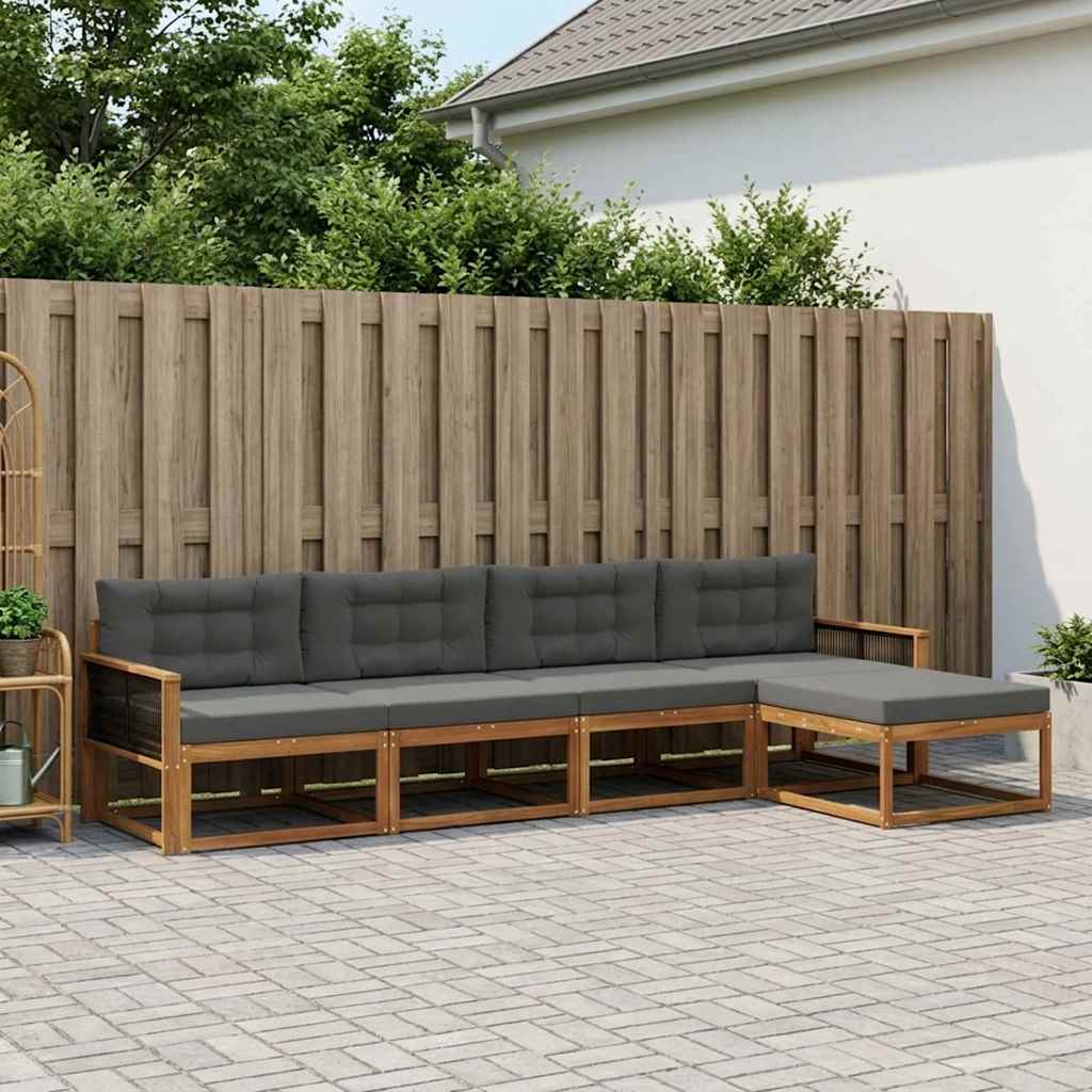 vidaXL Zestaw sof na zewnątrz z poduszką 5 pcs Naturalny i Antracytowy