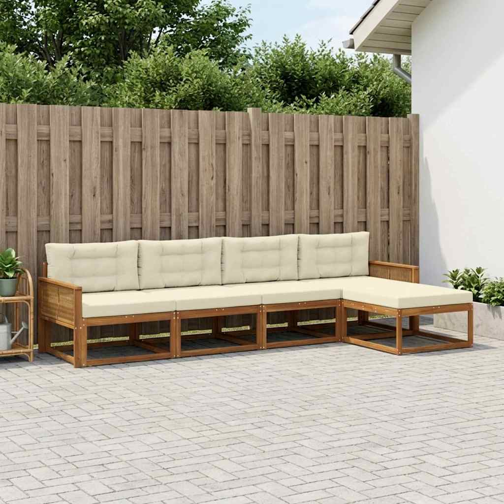vidaXL Zestaw sof na zewnątrz z poduszką 5 pcs Naturalny i Kremowy