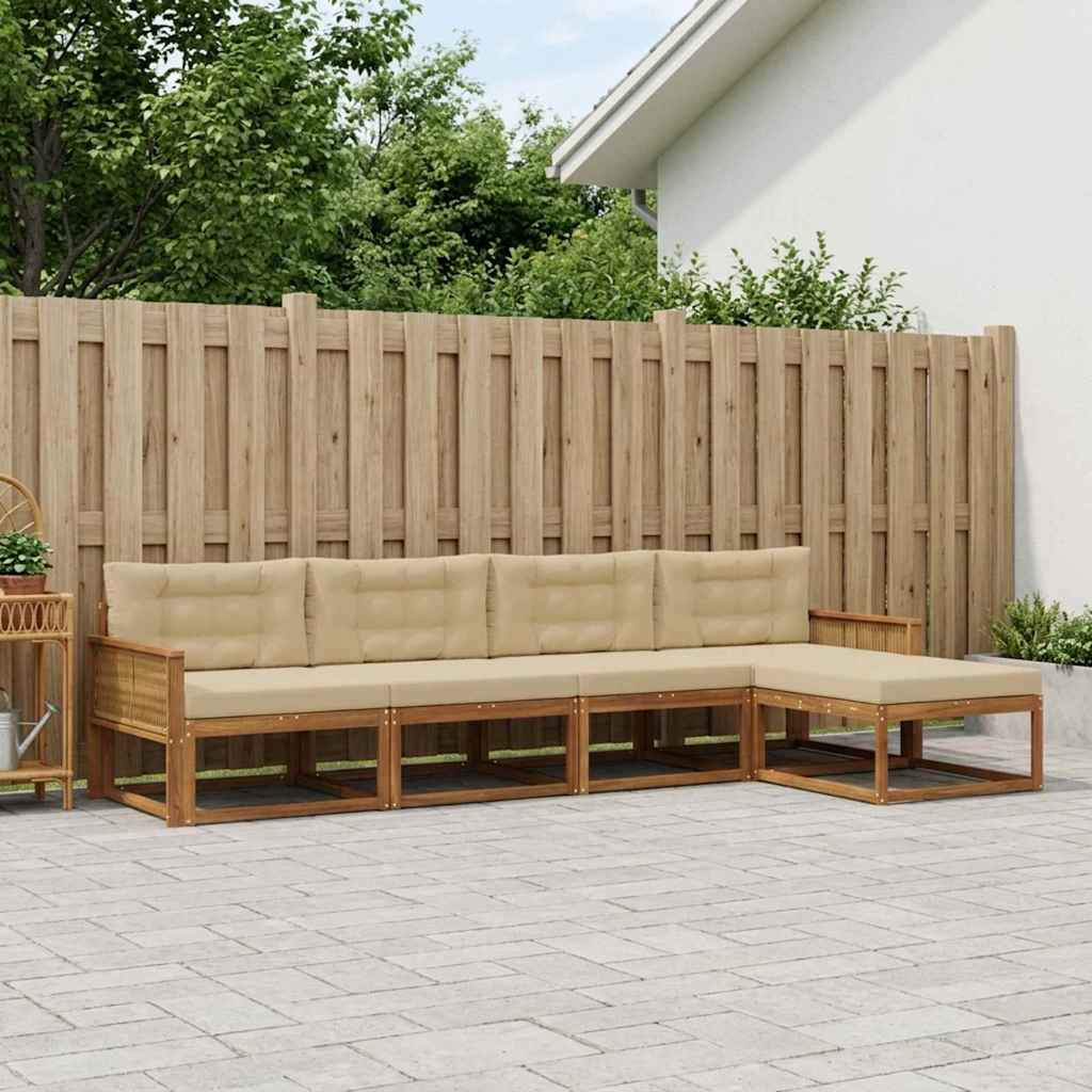 vidaXL Zestaw sof na zewnątrz z poduszką 5 pcs Naturalny i Beżowy