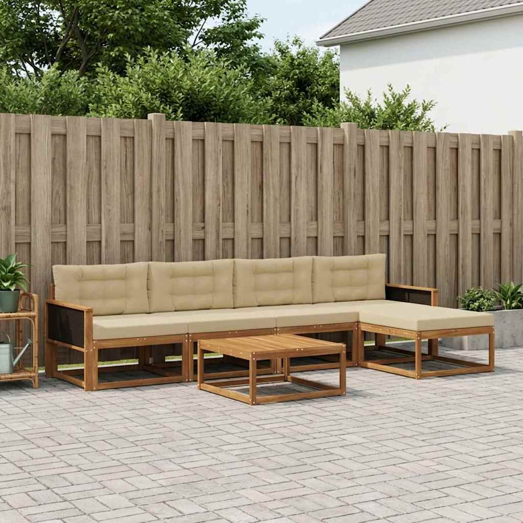 vidaXL Zestaw sof na zewnątrz z poduszką 6 pcs Naturalny i Beżowy