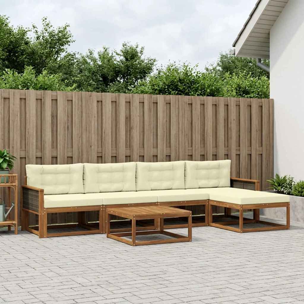 vidaXL Zestaw sof na zewnątrz z poduszką 6 pcs Naturalny i Kremowy
