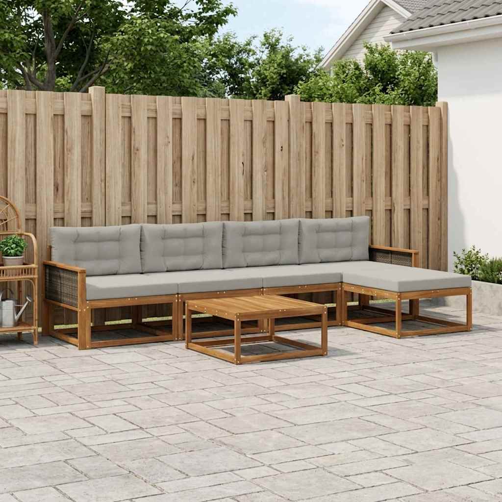 vidaXL Zestaw sof na zewnątrz z poduszką 6 pcs Naturalny i jasnoszary