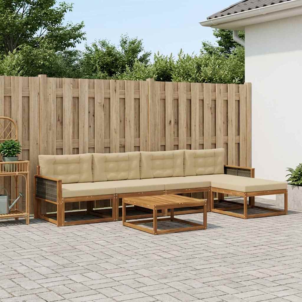 vidaXL Zestaw sof na zewnątrz z poduszką 6 pcs Naturalny i Beżowy