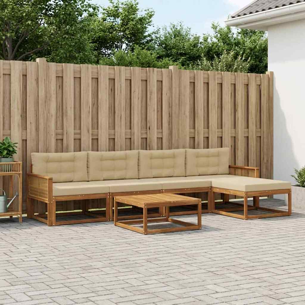 vidaXL Zestaw sof na zewnątrz z poduszką 6 pcs Naturalny i Beżowy
