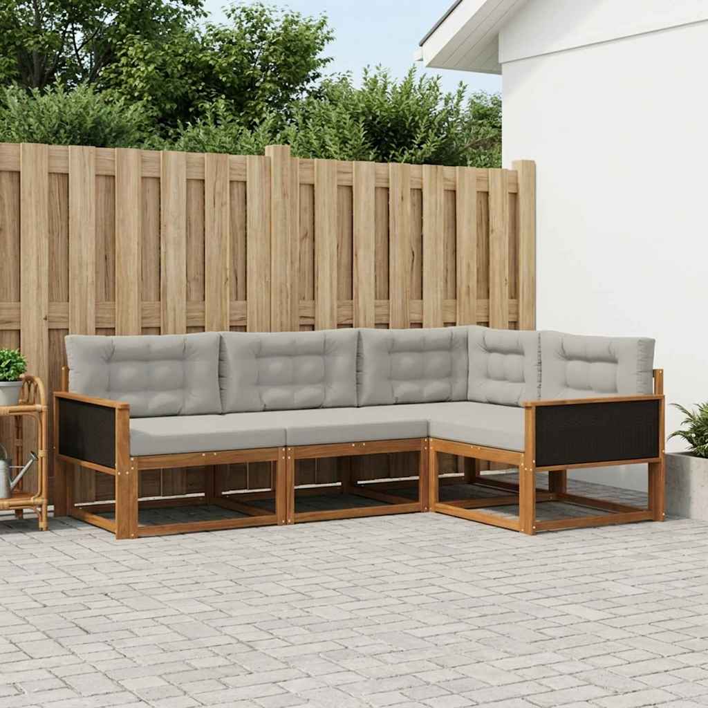 vidaXL Zestaw sof na zewnątrz z poduszką 4 pcs Naturalny i jasnoszary