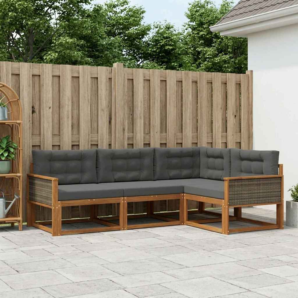 vidaXL Zestaw sof na zewnątrz z poduszką 4 pcs Naturalny i Antracytowy