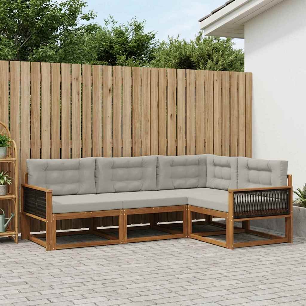 vidaXL Zestaw sof na zewnątrz z poduszką 4 pcs Naturalny i jasnoszary